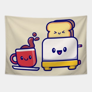 Cute Coffee With Toaster Bread Tapestry