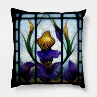 Floral Iris Stained Glass Arts and Crafts Pillow