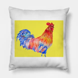 Rooster Chicken Watercolor Painting on Yellow Pillow