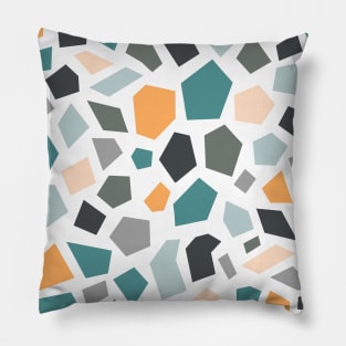 Terrazzo Tile Pattern, Grey, Green and Orange Pillow