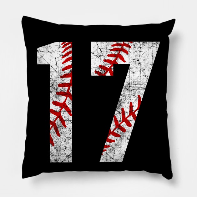 Vintage #17 Baseball Laces Baseball Mom Jersey Love Baseball T-shirt Pillow by TeeCreations