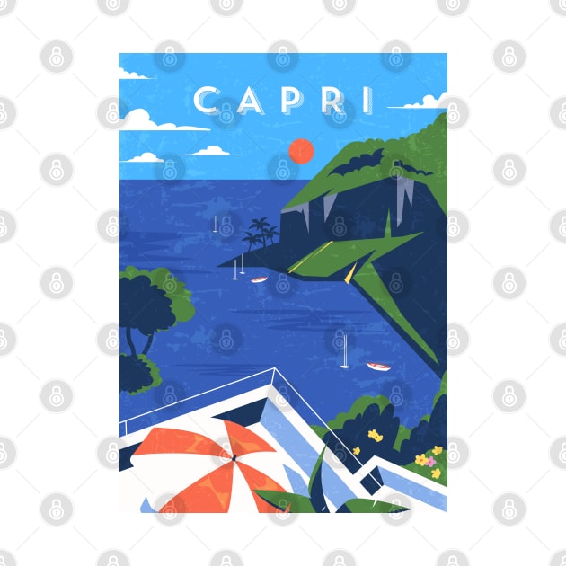 Capri, Italy. Retro travel minimalist poster by GreekTavern