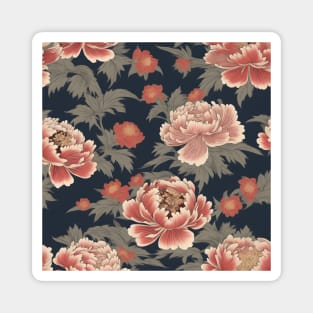 Japanese pink peony flower pattern, kimono design Magnet