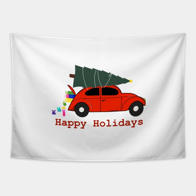 Happy Holidays truck Tapestry by morgananjos