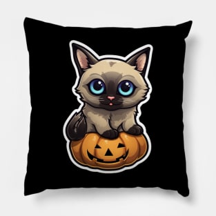 Cute Siamese Cat Lover Funny Halloween Siamese Cat Pillow