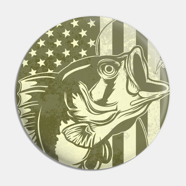 Big Mouth Bass Fish American Flag - Fish - Pin | TeePublic