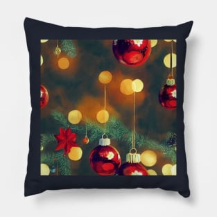 Watercolor Christmas Tree with Ball Ornaments and Lights Bokeh Pillow
