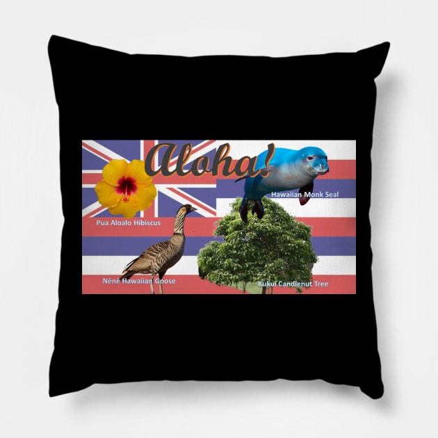 Aloha! Hawaii State Flag and State Symbols Pillow by Battlefoxx Living Earth