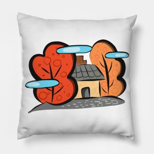 Autumn cabin illustration Pillow