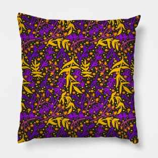 Botanicals and Dots - Hand Drawn Design - Orange, Purple, Pink, Yellow, Black Pillow