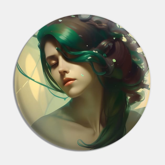 Beaux Animes Art Anime Girl with Green hair dedicated to nature Design Pin by Beauxanimes