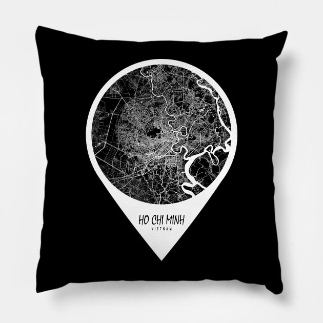 Ho Chi Minh, Vietnam City Map - Travel Pin Pillow by deMAP Studio