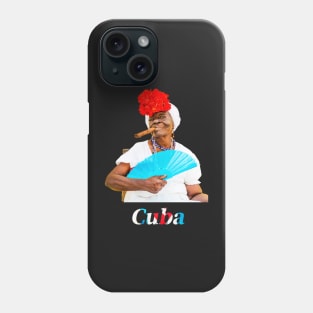 Cuban Woman With Cigar And Blue Fan Phone Case