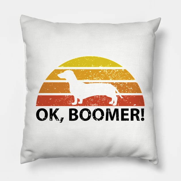 OK Boomer Dachshund Vintage Retro Distressed Dog Lover original design Pillow by CoolFactorMerch