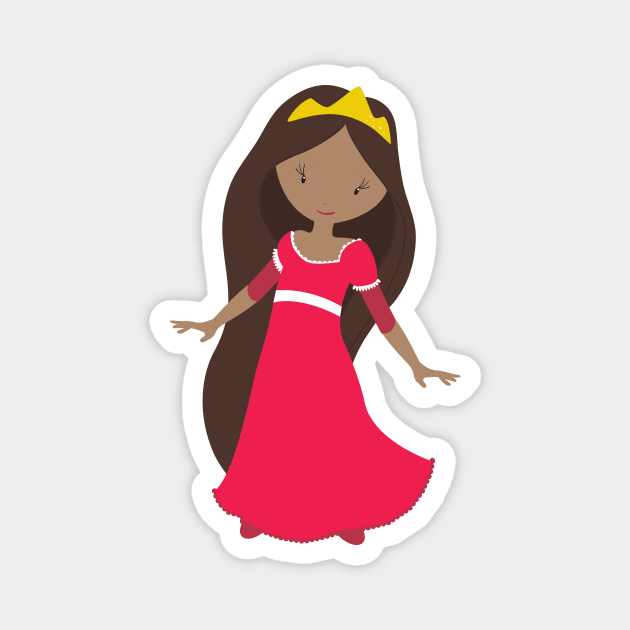 African American Princess, Queen, Crown, Red Dress Magnet by Jelena Dunčević