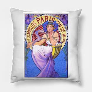 Cigarillos Paris by Alfons Mucha - Vintage Art Nouveau Advertising Poster Design Pillow