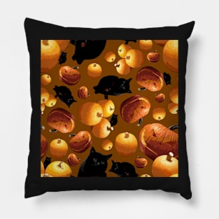 Black Cat and Pumpkins Tossed on Brown Repeat 5748 Pillow