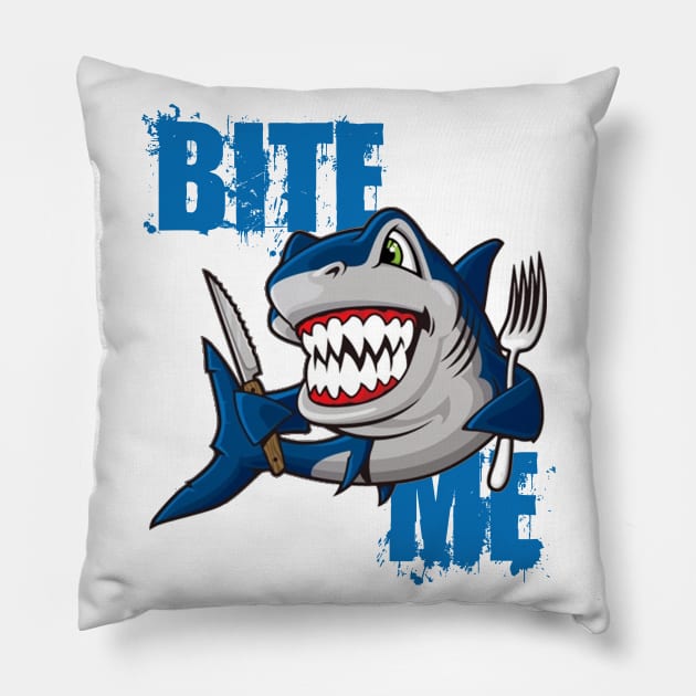 Bite Me Shark Pillow by DavesTees