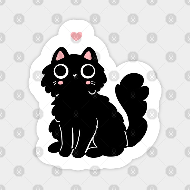 Cute black cat with a pink heart illustration Magnet by Yarafantasyart