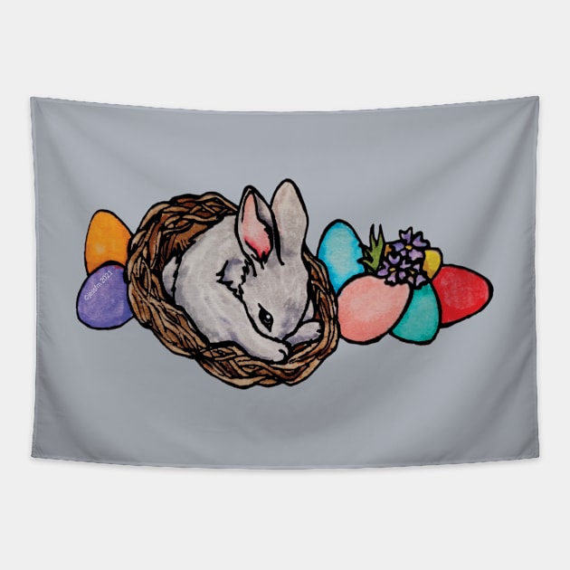 Watercolor Easter Bunny in a Nest Tapestry by Jessfm