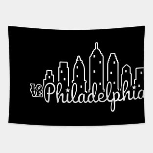 Philly Skyline Script White Line Art Philadelphia Love Liberty Bell Tapestry