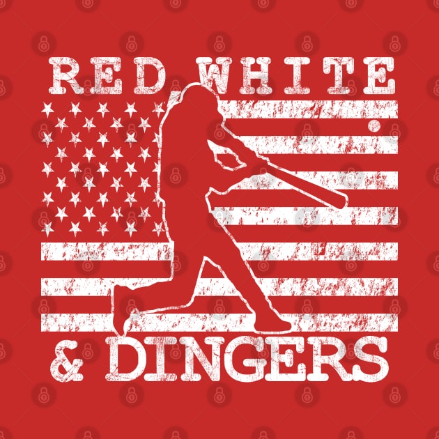 Red White and Dingers American Flag USA Baseball Softball Fan by TeeCreations