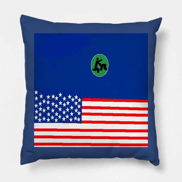 Sporty USA Design on Blue Background Pillow by 2triadstore