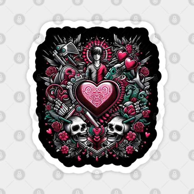 Gothic Romance: A Heart of Skulls and Roses Magnet by MakerMind8.2