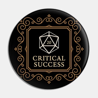 Critical Success D20 Dice Check Vintage Frame Pin