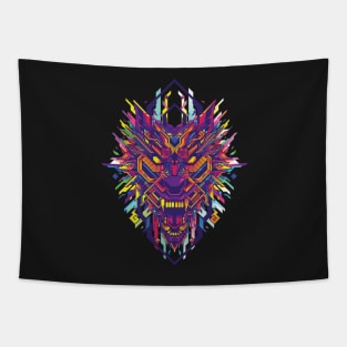 Wolf Pop Art Colorful Lines Head Polygonal Tapestry