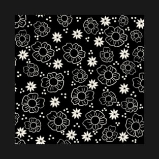 Botanical Black and White Pattern T-Shirt