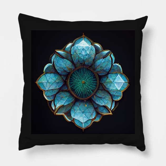 Blue crystal lotus flower mandala Pillow by StoneyPhenix