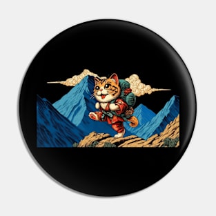 Vintage Japanese Art Sports Hiker Mountain Climbing Cat Pin