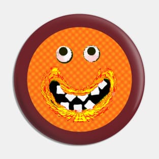 Goofy Orange Smile Emoji Pixel Smilng Face Pin