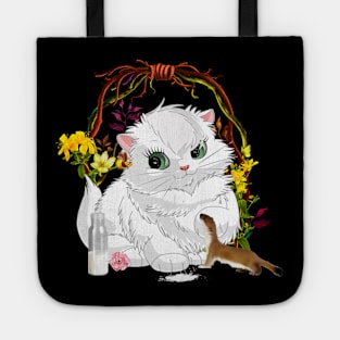 Sweet little cat with otter drinking milk Tote