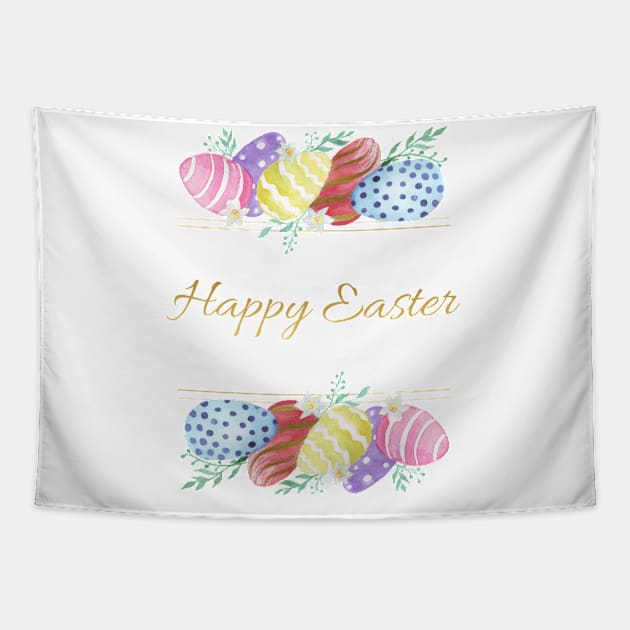 Happy Easter with colorful eggs and flowers Tapestry by Wolshebnaja