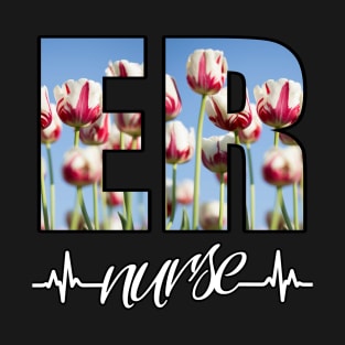 ER Nurse Heartbeat Flowers T-Shirt