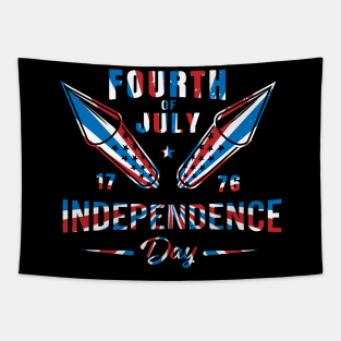 USA Red White and Blue Flag Colors with Firework Rockets for  4th of July Independence Day Tapestry