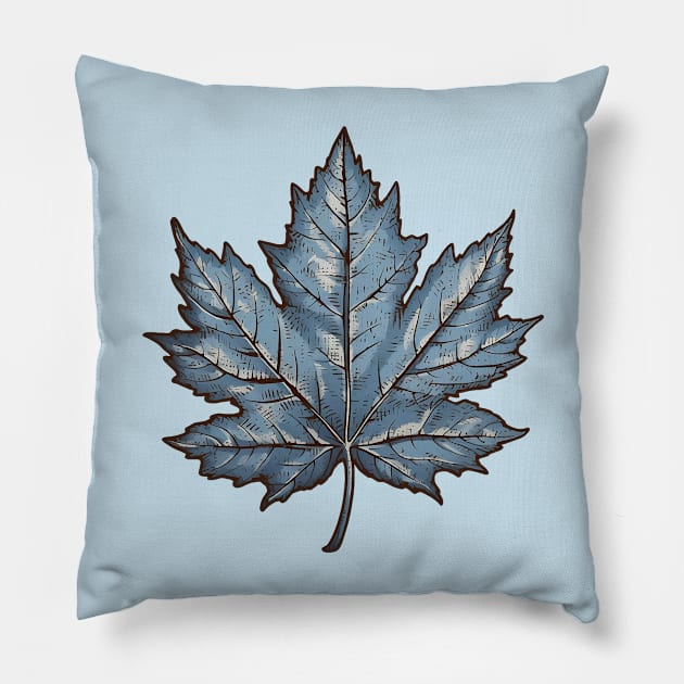 Maple Leaf in Blue Pillow by DavidLoblaw