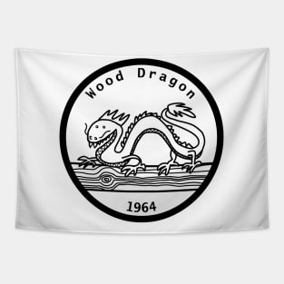 Wood Dragon 1964 Year of the Dragon Black Line Tapestry