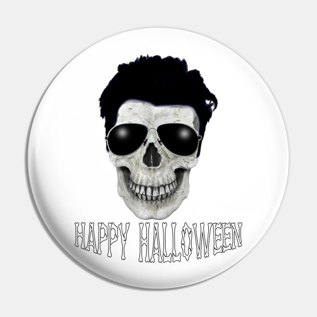 Spooky Funny Happy Halloween Skull with Sunglasses Pin by soccer t-shirts