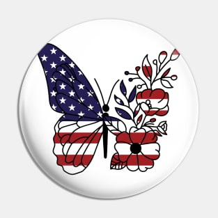 American Flag with Floral Butterfly, 4th of July Pin