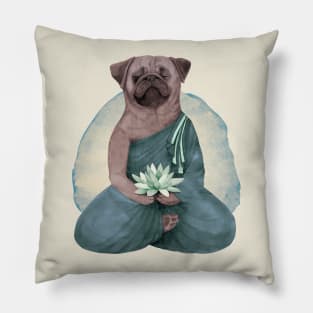 meditating pug with lotus flower 2 Pillow