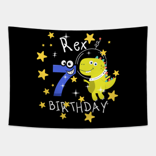 Kids 7th Birthday 7 Year Old Birthday Boy T Rex Dinosaur Space Tapestry