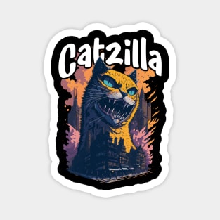 Catzilla Unleashed Funny Cartoon-Style Feline Magnet