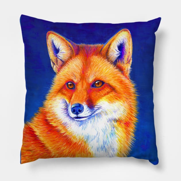 Vibrant Flame Red Fox Pillow by rebeccawangart