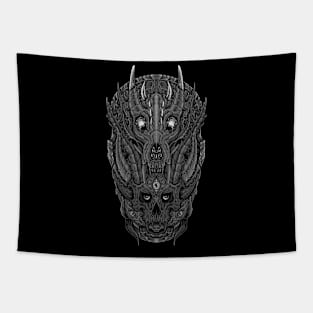 Skull red eyes 1 black and white Tapestry