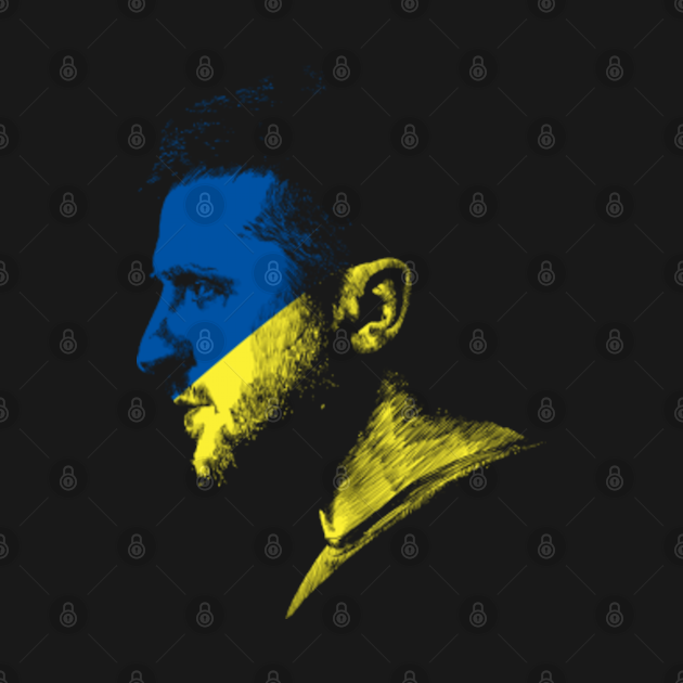 Discover Volodymyr Zelensky Portrait Ukraine Flag Black Ver. - Zelensky - T-Shirt