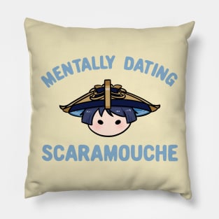 Mentally dating Genshin Impact Scaramouche wanderer chibi head text | Morcaworks Pillow