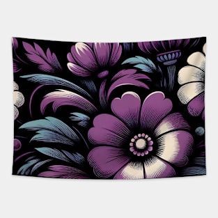 Violet Floral Illustration Tapestry